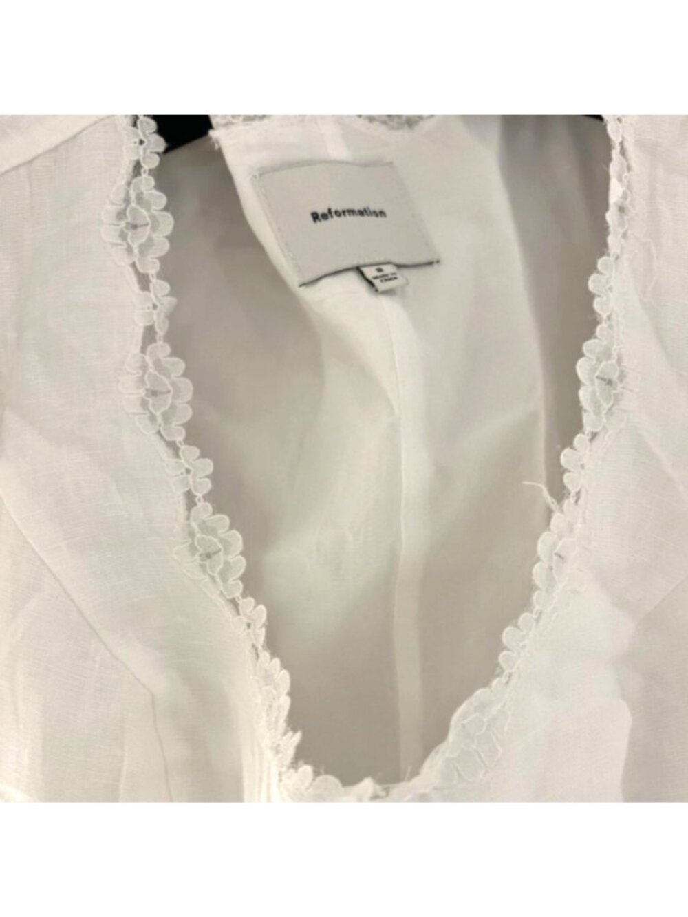 Reformation Anabella White Linen Mini Dress Size 8 Short Sleeve Fully-Lined - Picture 2 of 8